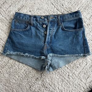 Brandy Melville High-Rise Raw Hem Denim Shorts in Blue